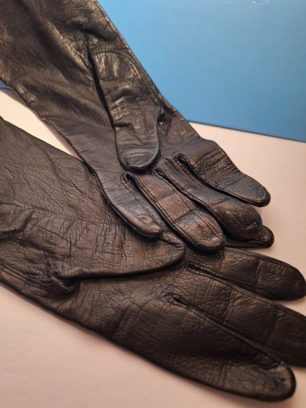 Black Leather Gloves Made in France Size 7 - Picture 10 of 16